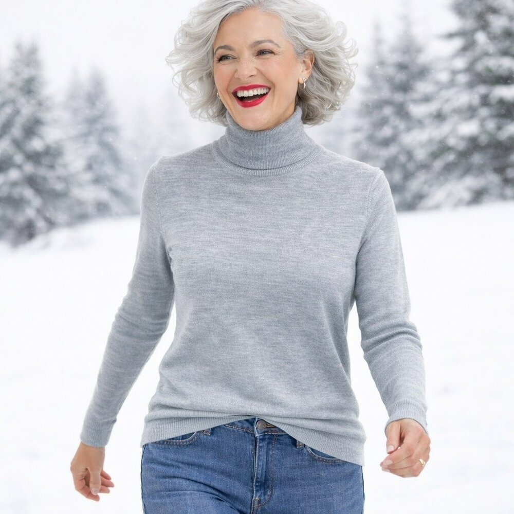 Gap Turtleneck Extra Fine Merino Wool Sweater Womens Medium Gray
